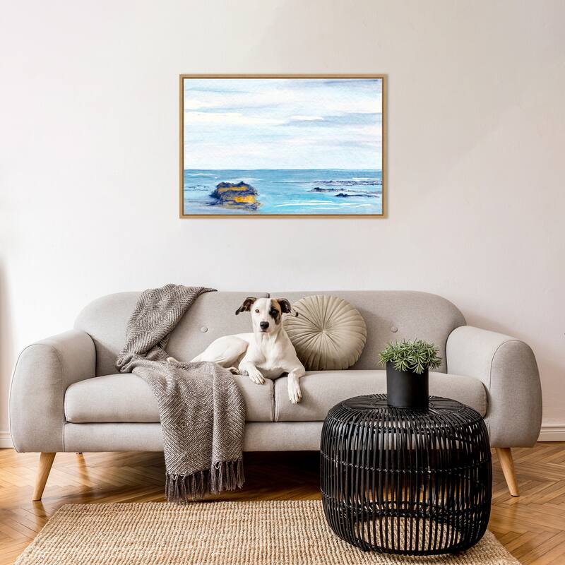 Tranquil Seascape with Rocks by Danushka Abeygoda Framed Canvas Wall Art Print