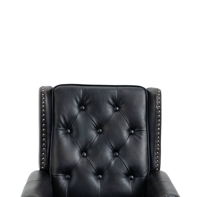 PU Leather Upholstered Accent Chair, Button Tufted Wingback Armchair, Leisure Reading Chair with Solid Wood Legs