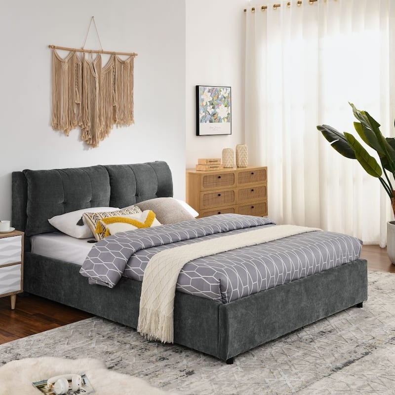 Queen/King Size Storage Upholstered Platform Bed with Headboard