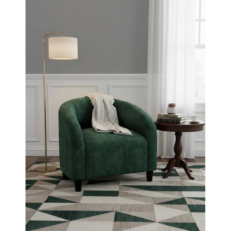 Boucle Fabric Barrel Chairs, with Soft Cushion - Green