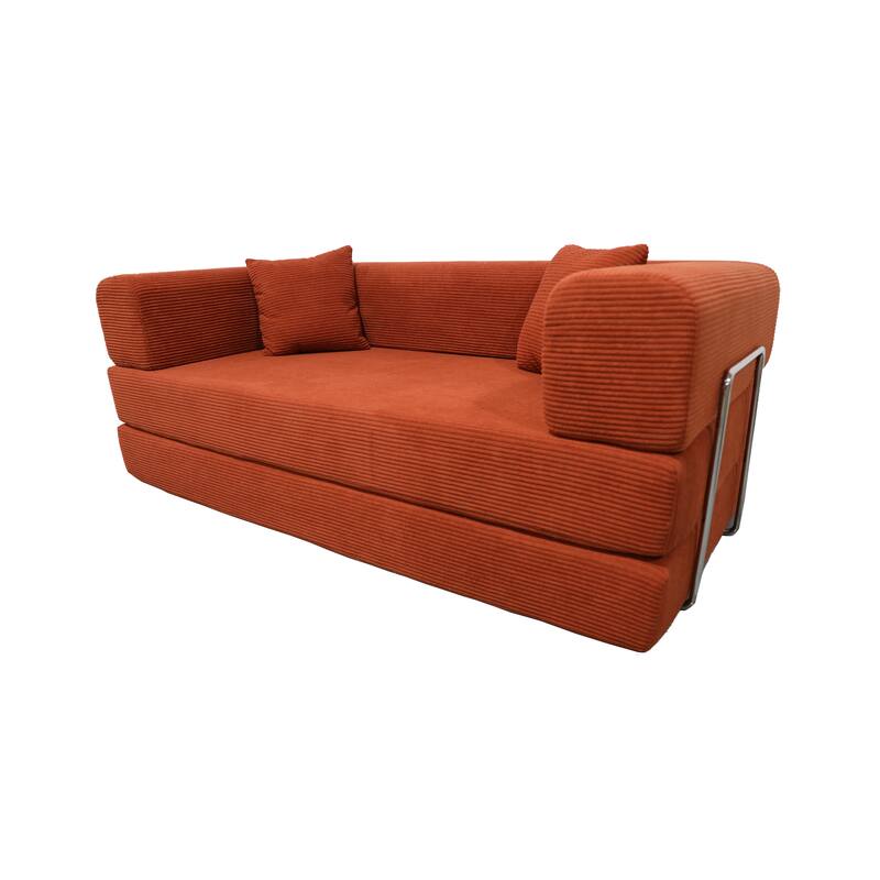 79" Tangerine Corduroy & Foam Double Sofa Bed with Soft Pillows