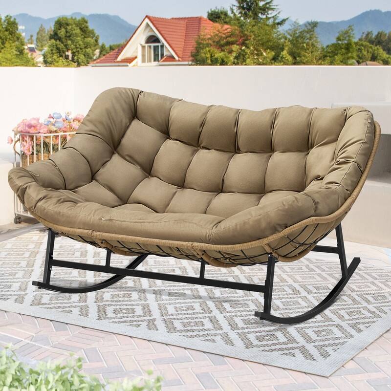 FINCATI Outdoor Double Rocking Chair, Double Wide Rocking Chair, 700 lbs Indoor Rocking Chair for Two, Double Papasan Chair