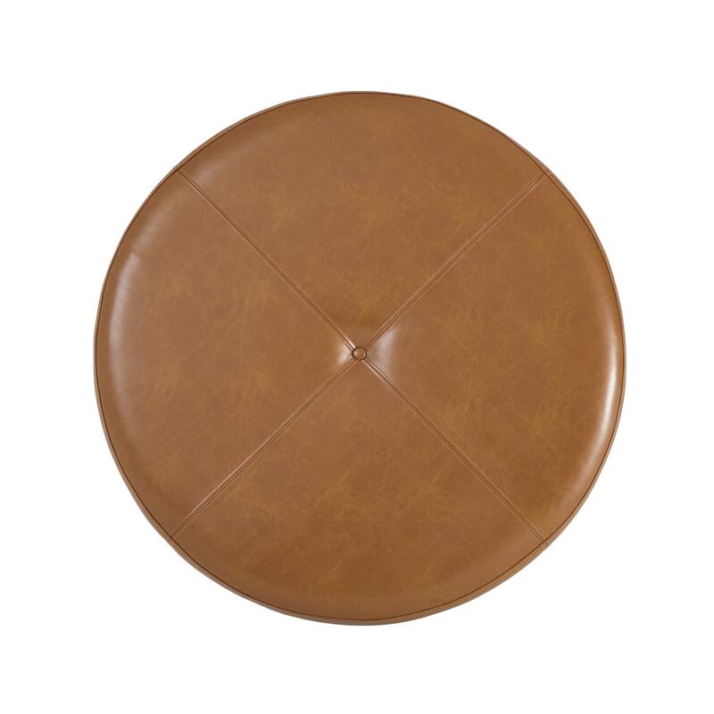 Christopher Knight Home - Marlowe Modern Round Faux Leather Ottoman Coffee Table with Tufted Top and Wood Base