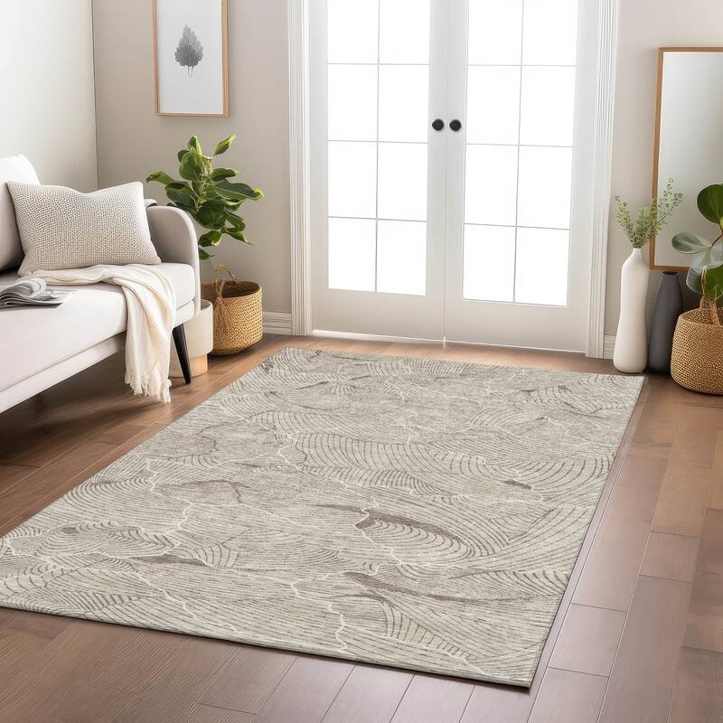 Machine Washable Indoor/ Outdoor Abstract Crackle Chantille Rug