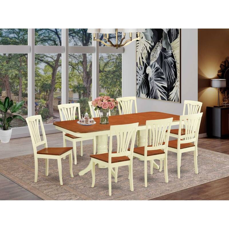 Elegant 9-Piece Dining Set - Rectangle Table with Butterfly Leaf & 8 Chairs - Modern Design