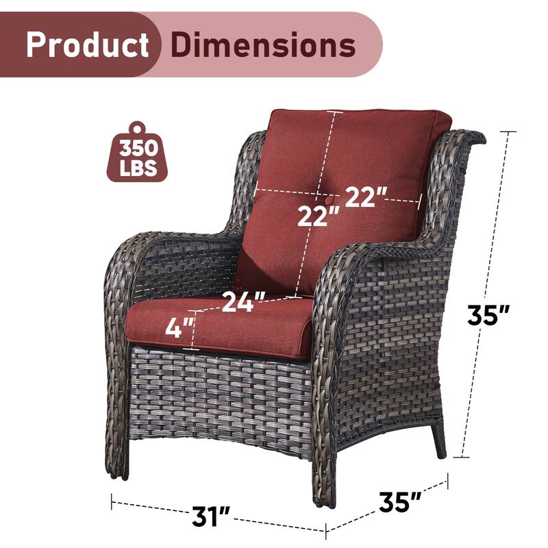 Outdoor Wicker High Back Club Chair Set of 2