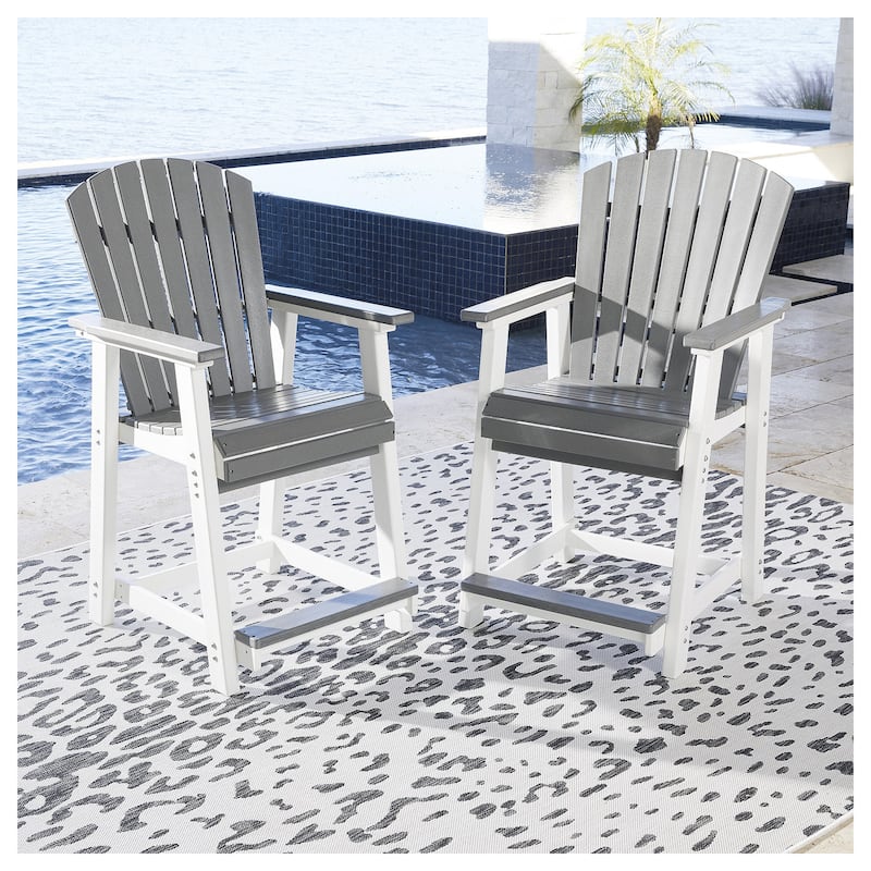 Signature Design by Ashley Eisely Outdoor Counter Height Bar Stool (Set of 2) - Gray/White