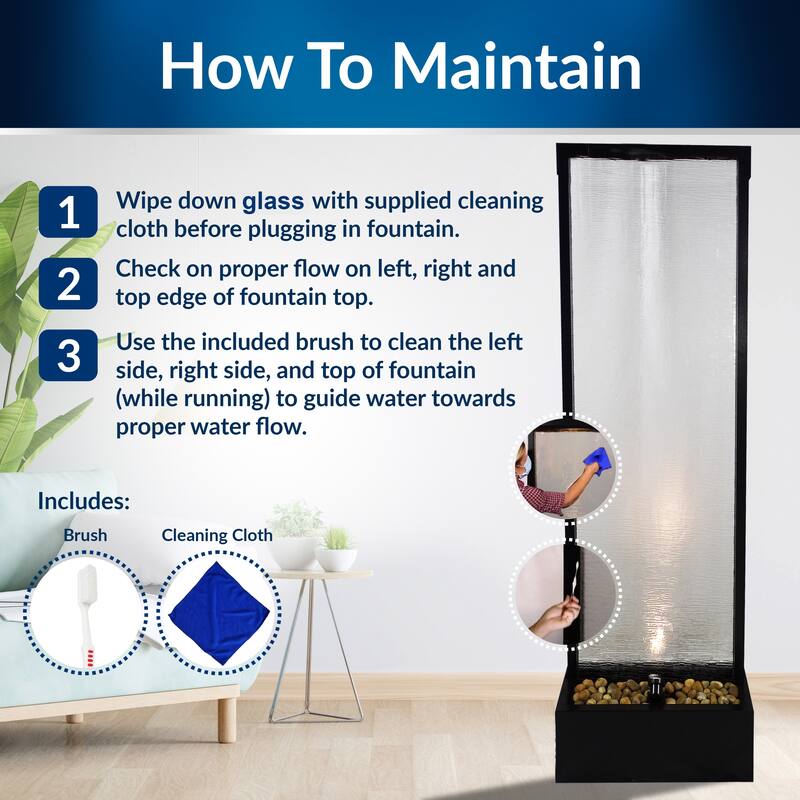 Alpine Corporation 72" Zen Mirror Waterfall Fountain with LED Lights and Stones