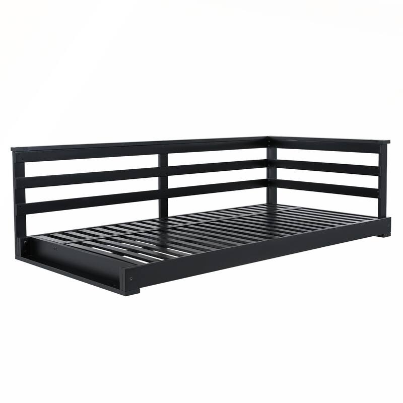 Country Patio Wooden Twin Size Swing Daybed with 4pcs 96-inch Hemp Ropes for Backyard and Garden