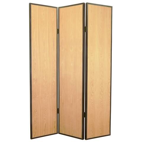 Foldable 3 Panel Wooden Screen with Faux Leather Trim - 71 H x 2 W x 47 L Inches