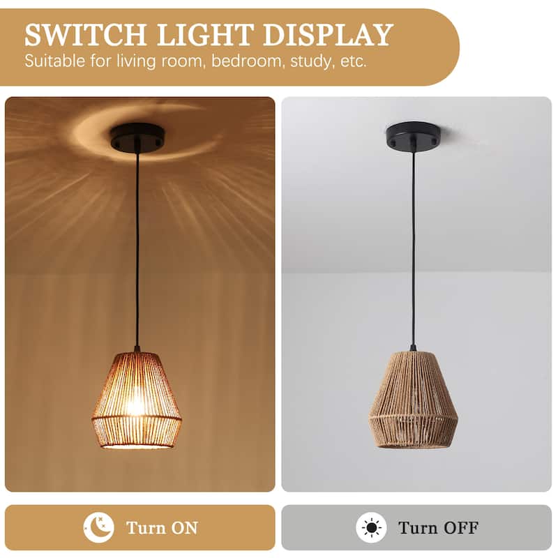 3-Light Metal Hanging Pendant Light Chandelier with Paper Rattan Shade for Kitchen Island