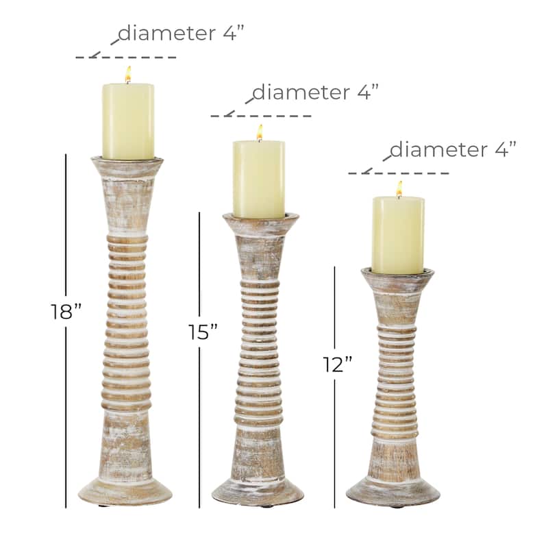 Wood Candle Holder - Set of 3 Brown - Roche River Decor - 5"W x 5"L x 18"H