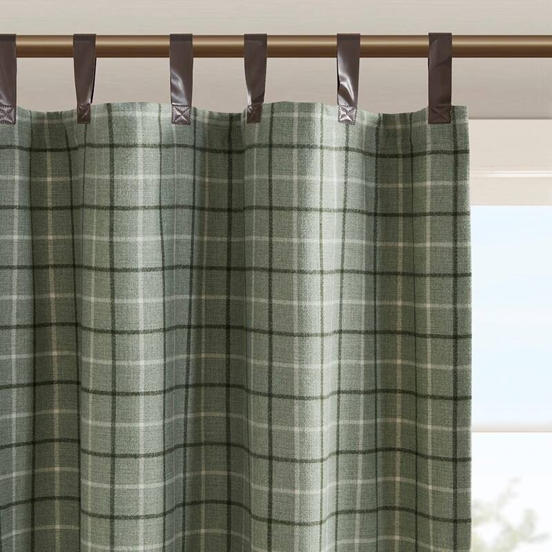 Plaid Rod Pocket and Back Tab Curtain Panel with Fleece Lining