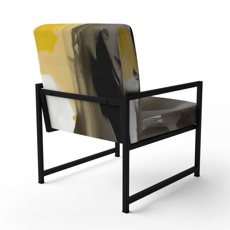 Designart "Mustard Yellow And Vivid Gray II" Upholstered Abstract Accent Chair and Modern & Contemporary Arm Chair