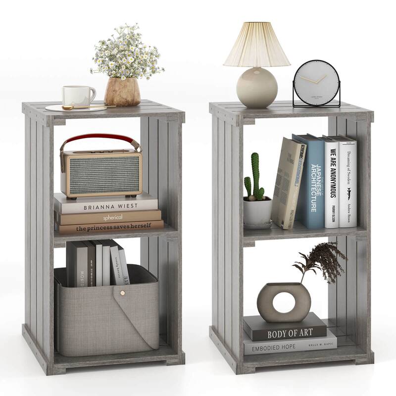 Costway 1/2 PCS 2-Cube Storage Shelf Slatted Paulownia Wood Cubic - 2 PCS