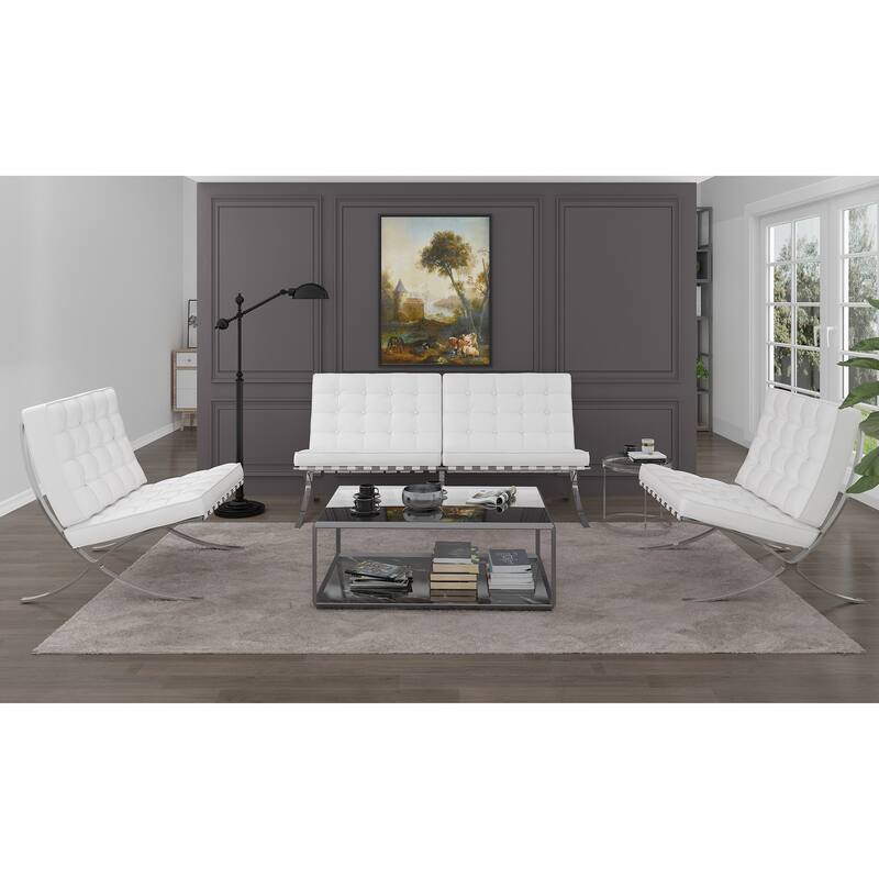 Barcelona Foldable Tufted Genuine Leather Mid Century Lounge Chair
