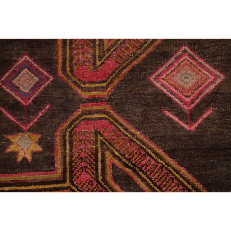 Hand Knotted Oriental 100% Wool Carpet Traditional Tribal Brown Ardebil Runner Rug - 9' 5'' X 3' 10''