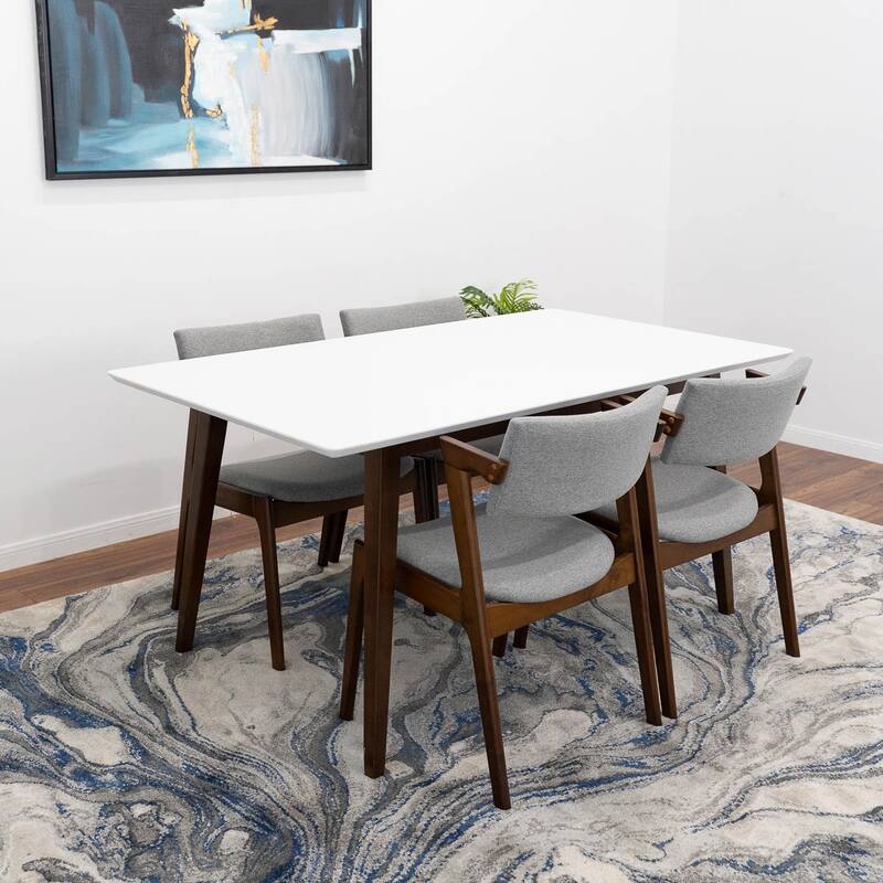 Dakota Mid Century Modern Solid Wood White 5 Piece Dining Room Set ...