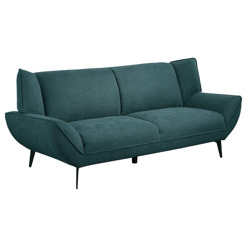 Toer 2 Piece Sofa, Loveseat Set, Flared Arms, Teal Blue Fabric, Black Legs