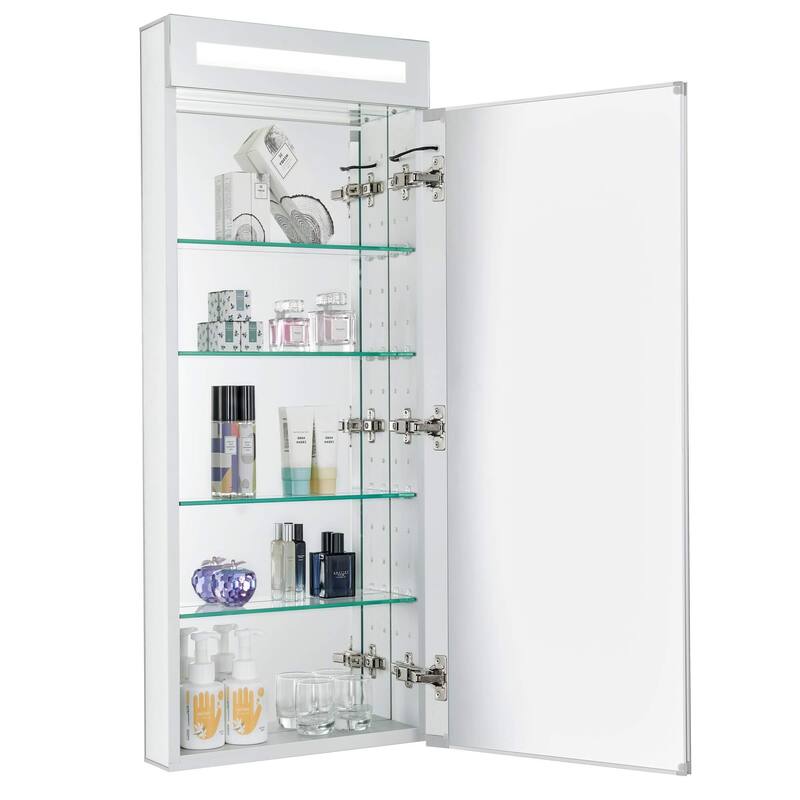 Bathroom Medicine Cabinet, Aluminum, Recessed/Surface Mount, Mirrored Interior w/LED