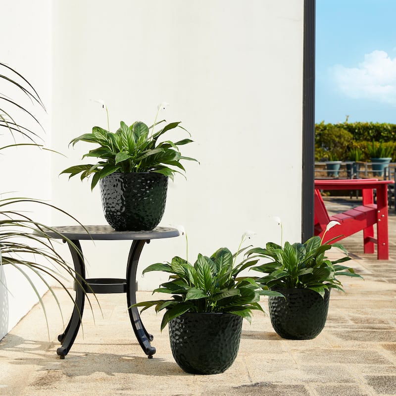 Glitzhome Honeycomb Textured Blue Green Faux Ceramic Pot Plastic Planter(Set of 2 / Set of 3) - 11.75"D Green