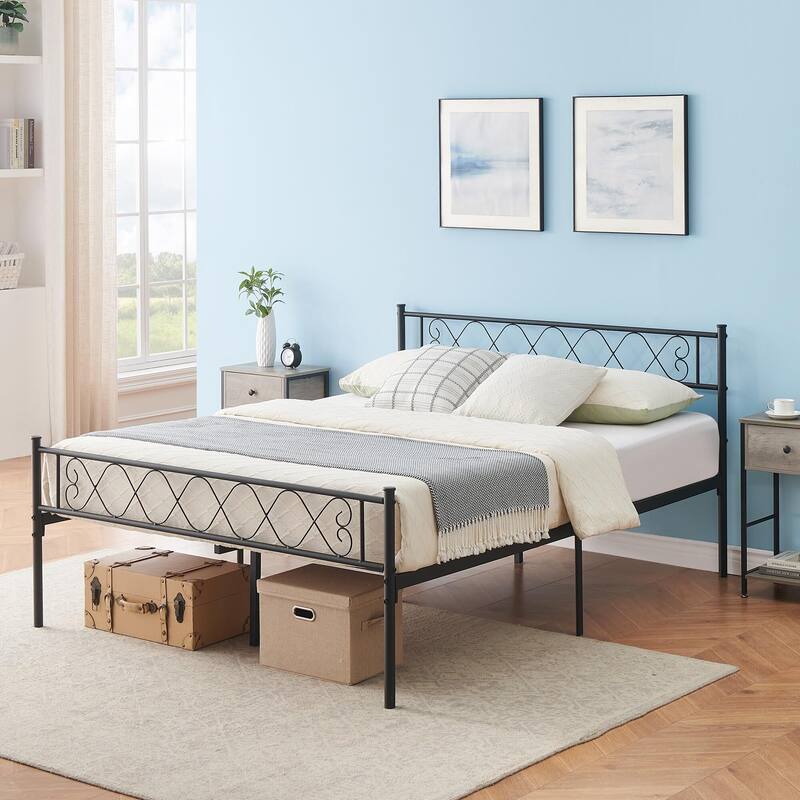 Platform Bed Frame with Iron-Art Sweet Heart