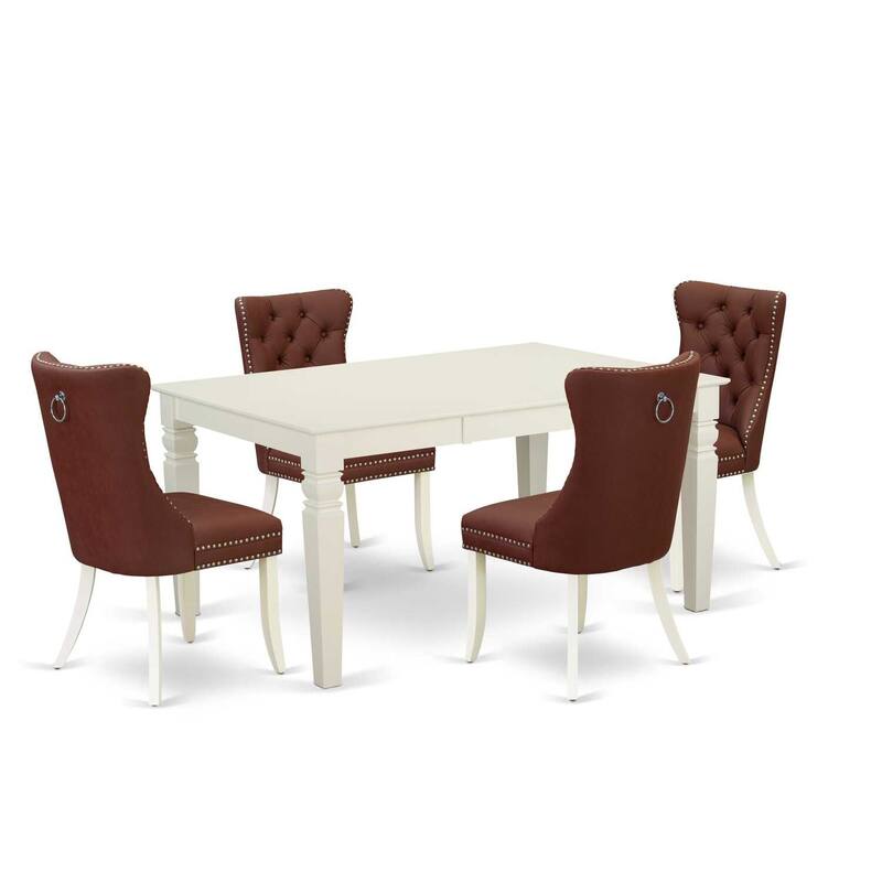 Linen White 5 Piece Dining Set - Kitchen Table with Leaf & 4 Chairs