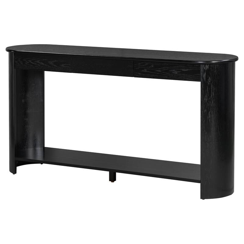 59.8"Modern Veneer Console Table with 3 Drawers,Farmhouse Entryway Table with Shelf,Wood Sofa Table with Semi-Circular Design