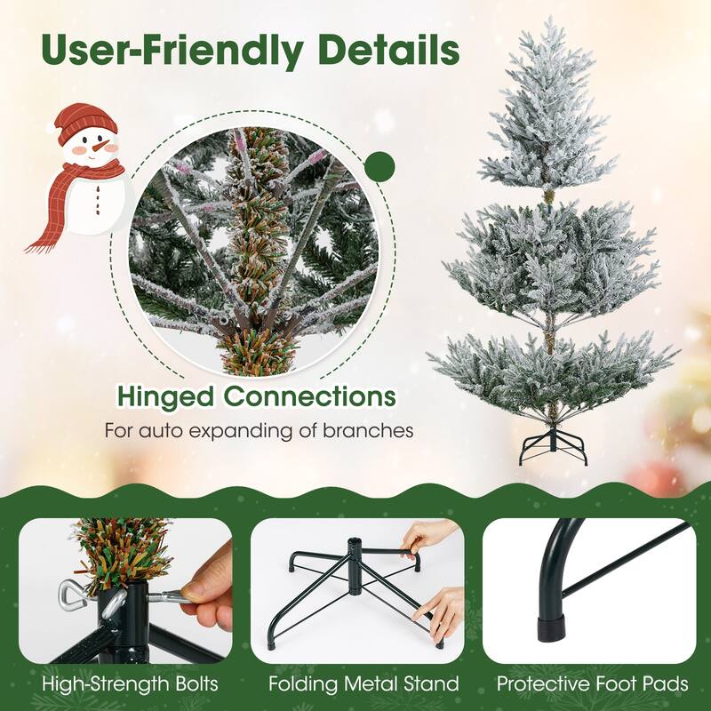 Costway 6/7/8 FT Artificial Christmas Tree with 762/1074/1470 Flocked - See Details - White & Green