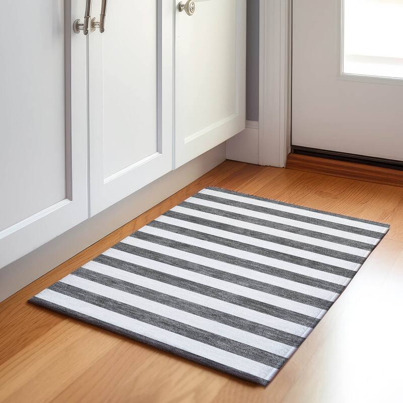 Premium Washable Super Soft Cabana Stripe Mayfield Rug - Charcoal - 1' 8" x 2' 6" - Rectangle