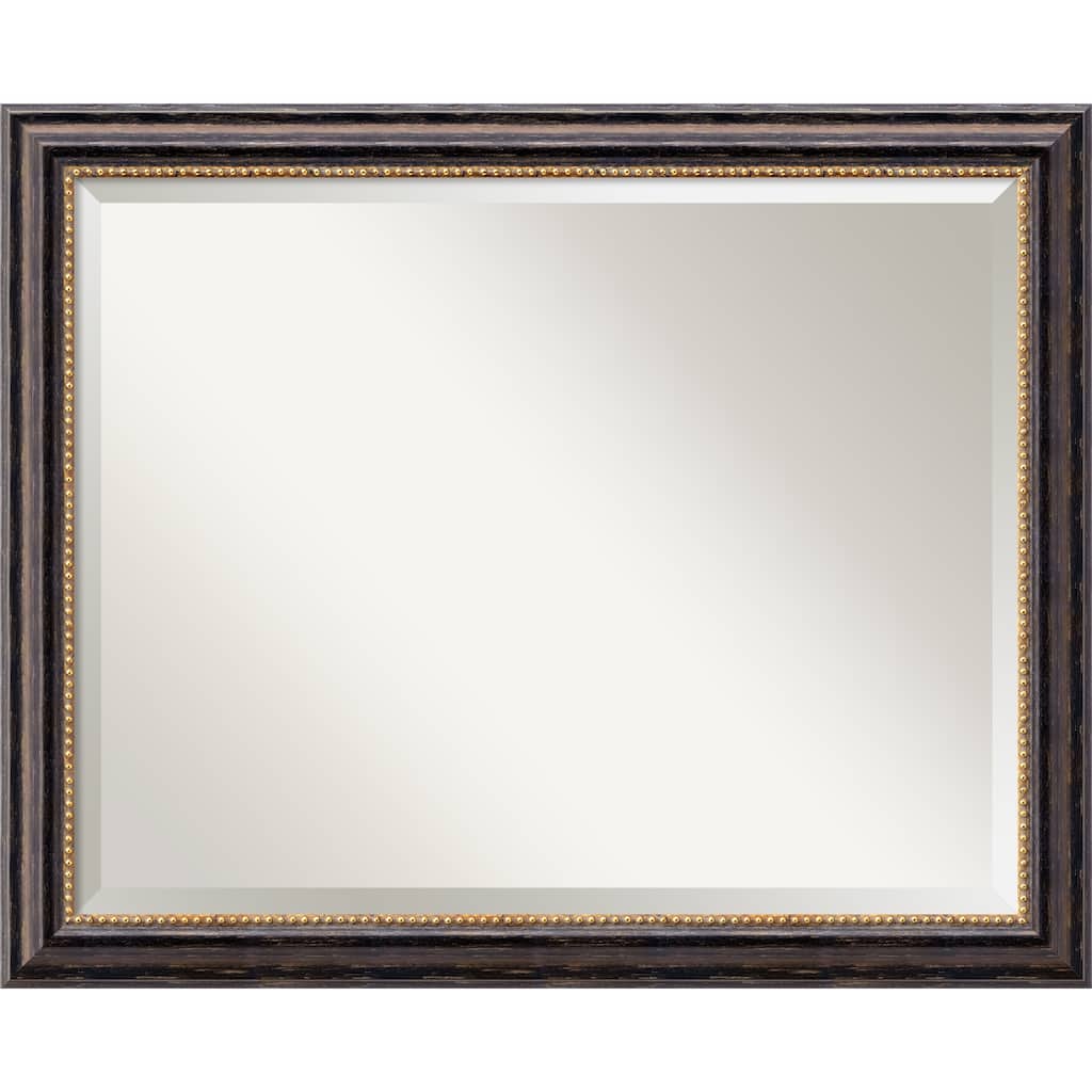 Beveled Wood Wall Mirror - Tuscan Rustic Frame - Outer Size: 32 x 26 in