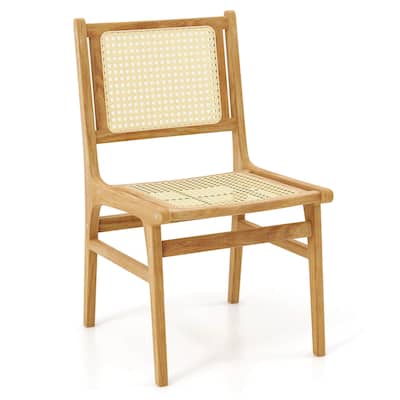 Costway 1/2 PCS Rattan Dining Chair with Natural Cane Woven Backrest