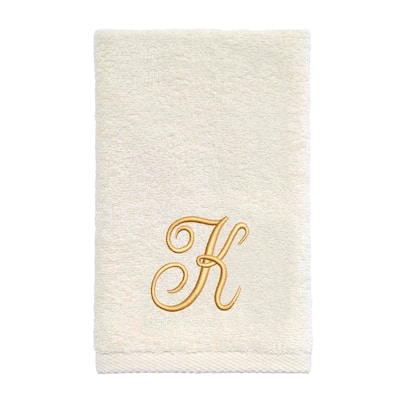 Avanti Linens Ivory/Gold Script Monogram Fingertip Towel Letter K - Fingertip Towel