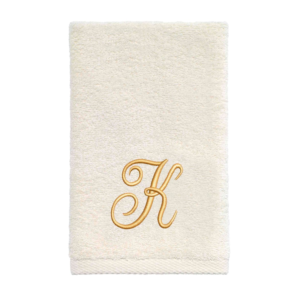 Avanti Linens Ivory/Gold Script Monogram Fingertip Towel Letter K - Fingertip Towel