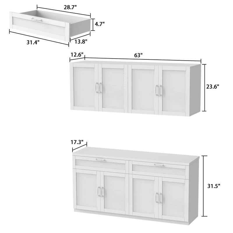 2 Piece 63" Wooden Garage Storage Cabinet Kitchen Sideboard Pantry
