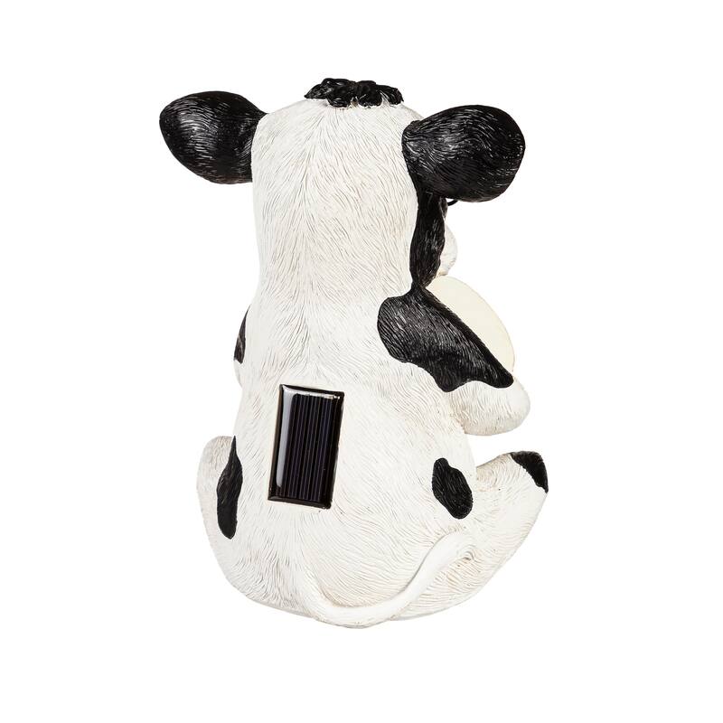 7 in. Resin Solar Animal Garden Statue With Glasses, Cow