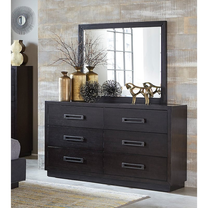 Charcoal Finish 6pc Master Bedroom Set Bed 2x Nightstands Dresser Mirror Chest
