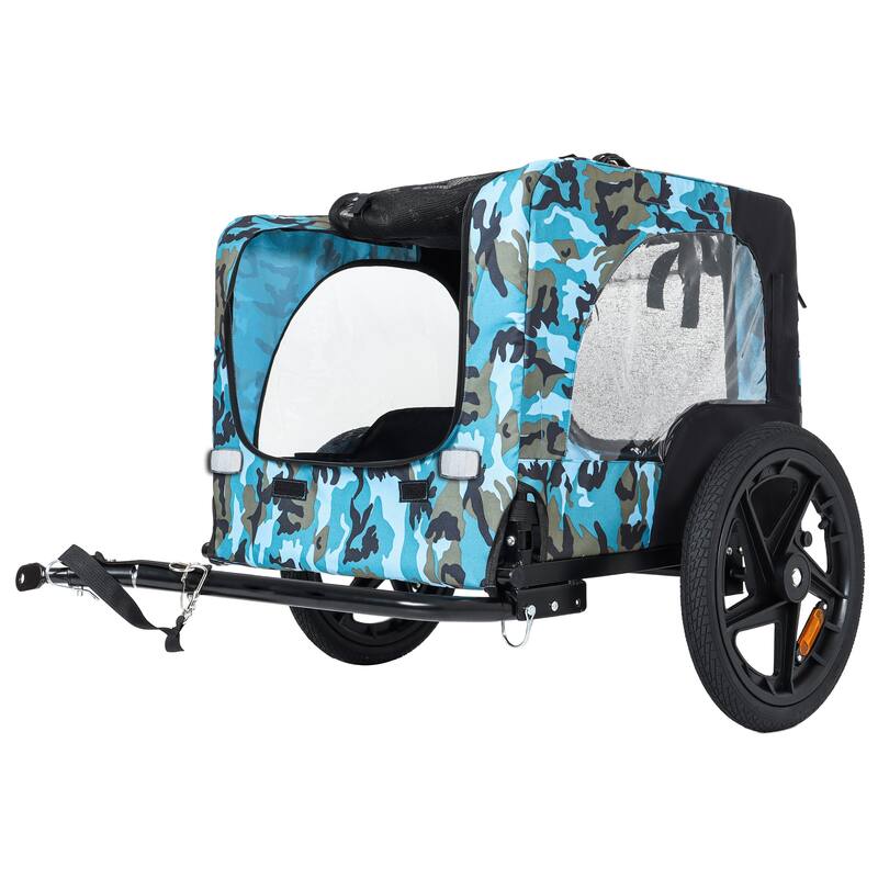 Outdoor Heavy Duty Collapsible Pet Bike Trailer with 16-Inch All-Terrain Wheels & Universal Hitch, Foldable Dog Carrier Cart