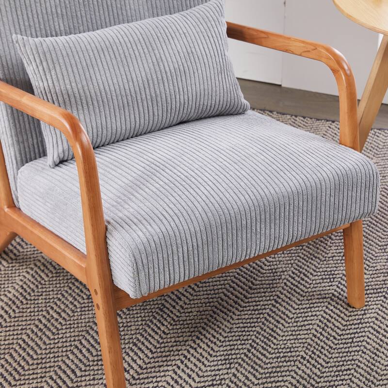 Polyester Mid-Century Armchair with Pillow & Ergonomic Support