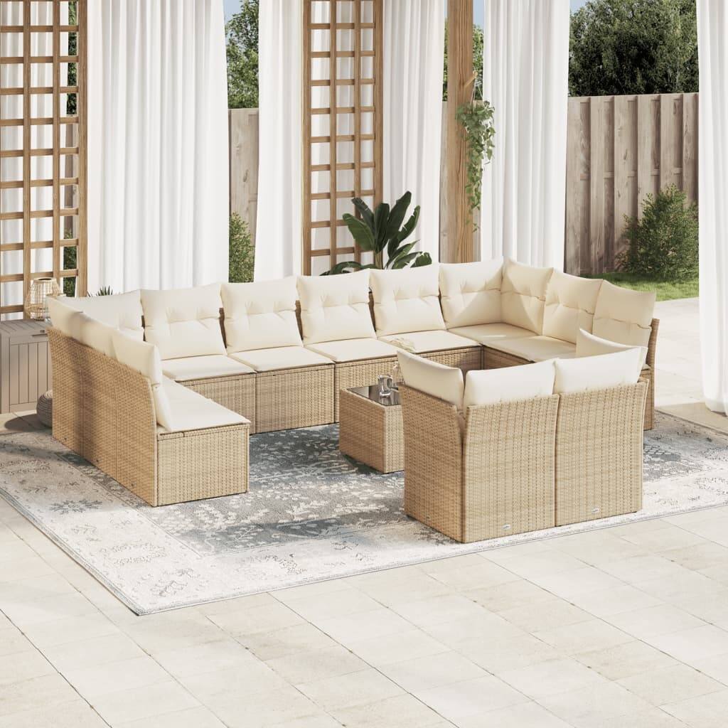 vidaXL Garden Sofa Set Beige PE rattan 13 Piece Set Adjustable Feet - 21.7 x 21.7 x 14.6