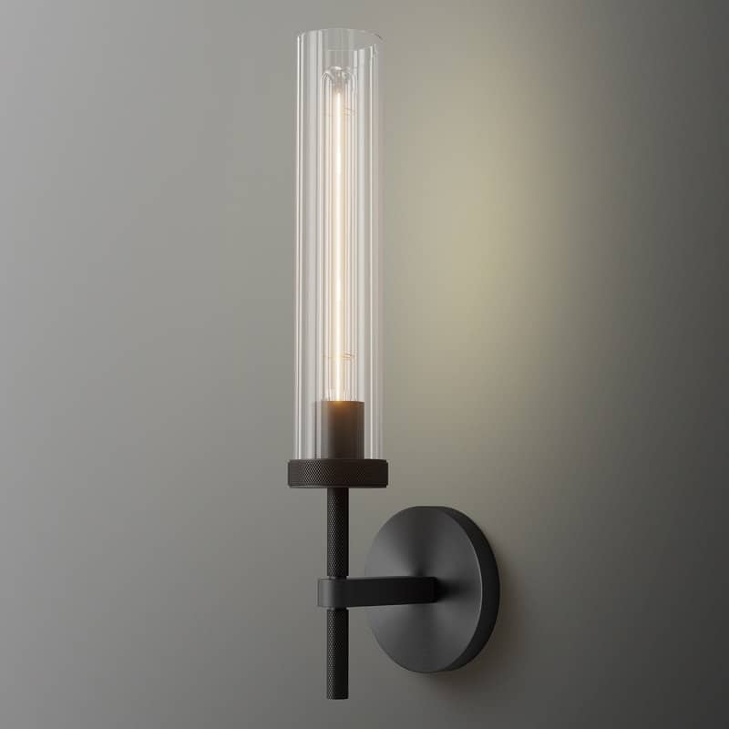 KAYLA Indoor Wall Light, Brass Wall Sconces Lighting Fixture, Bathroom Vanity Wall Sconces, Glass Tube Wall Sconces(2-Sets) - 1 - Black-19''