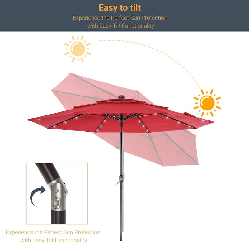 LIVOOSUN LED 10FT LED 3-layer Patio Umbrella with UPF50+, Tilt Function, and Wind-Resistant Design——Experience Outdoor Comfort