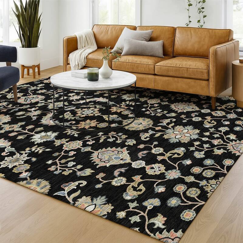 Machine Washable Indoor/ Outdoor Traditional Basalt Chantille Rug