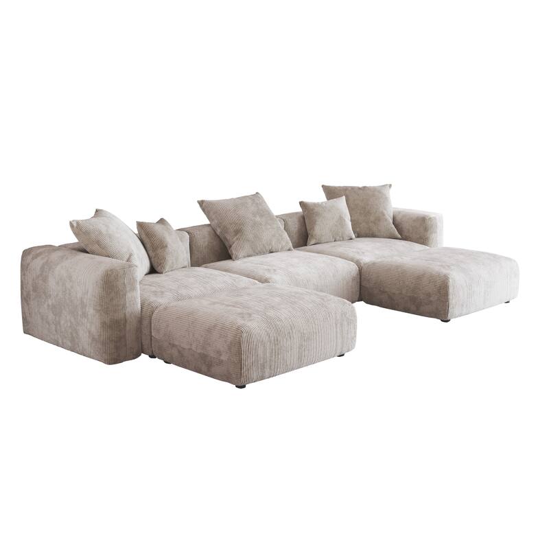 141.73" Modular Sectional Sofa, Corduroy U Shaped Sofa Couch with Ottomans