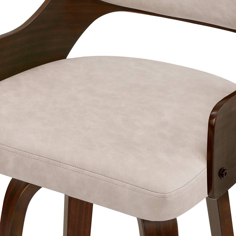 Modern Swivel Bar Stools with Curved Wood Back Upholstered Armrest Counter Stool