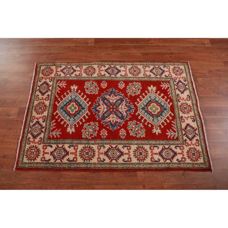 Red Traditional Kazak Foyer Rug Hand-Knotted Wool Carpet - 2'8"x 3'11"