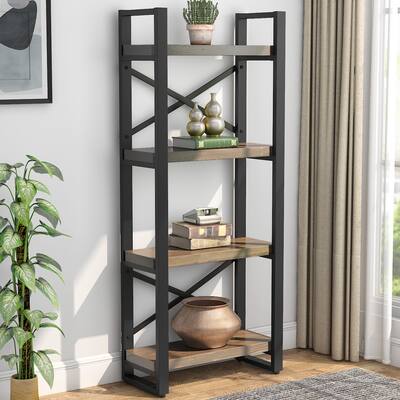 4-Tier Bookshelf Bookcase Wood Industrial - Brown