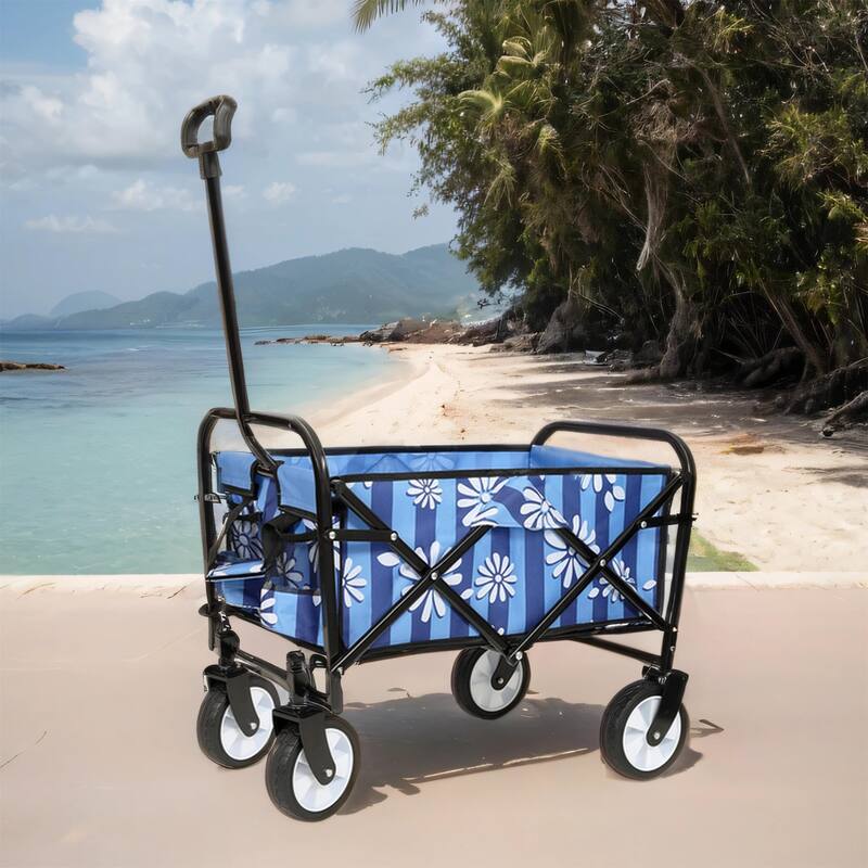 Colorful Foldable Wagon w/ Straps - 225lb Capacity for Beach & Camping