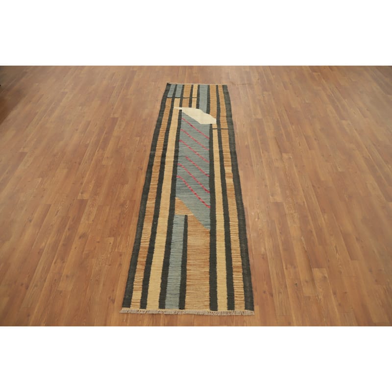 Hand Woven Oriental 100% Wool Carpet Southwestern Geometric Multi-Colored Kilim Runner Rug - 7' 9'' X 2' 3''