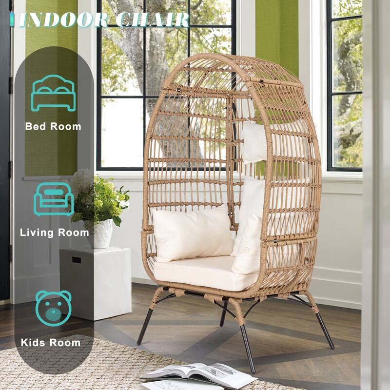 Egg Chair Patio Rattan with Cushion Wicker Basket Chair Outdoor Indoor